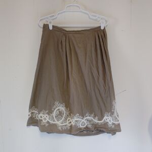 Cold Water Creek Boho Embroidered Midi Cotton a Line  Skirt